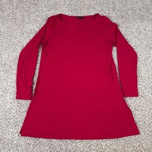 Eileen Fisher Dress Womens Medium Red Long Sleeve Jersey Knit Shift Casual